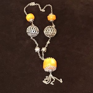 VTG LARGE BEAD NECKLACE SILVER-TONE CHAIN 37 INCH
